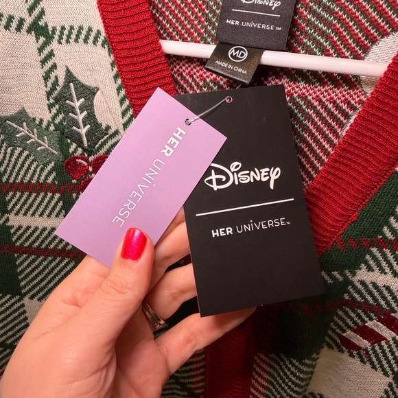 NWT Her Universe Disney Mickey and Minnie Mouse Embroidered Holiday Sweater Vest - Picture 13 of 16